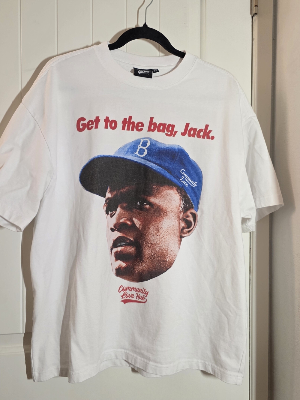 Men's White Graphic Tee - 'Get to the Bag, Jack.'